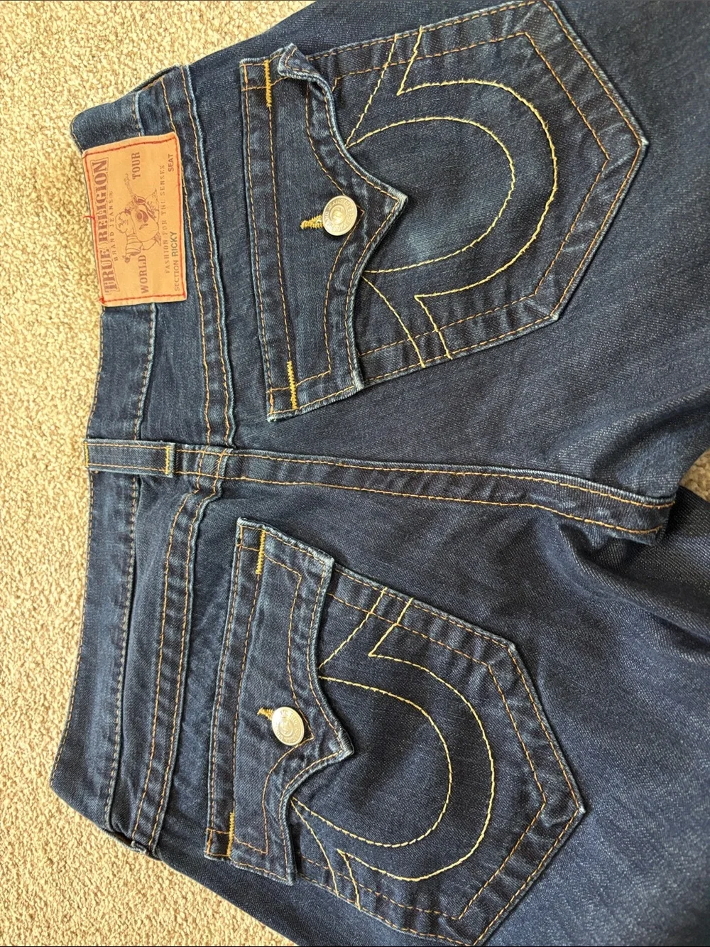 True Religion Ricky Men Dark Blue Straight-Leg Flap Pocket Jeans size 31x29 USA